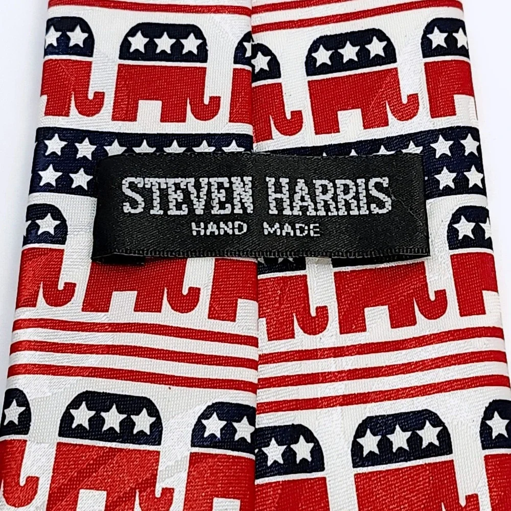 Steven Harris Republican GOP Elephant Neck Tie Red White Blue Hand Made